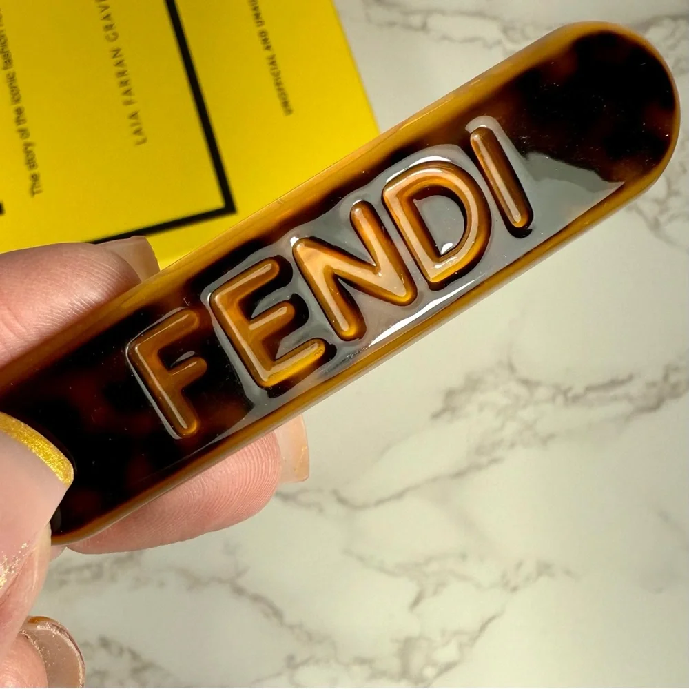 Fendi Brown Tortoise Logo Hair Clip